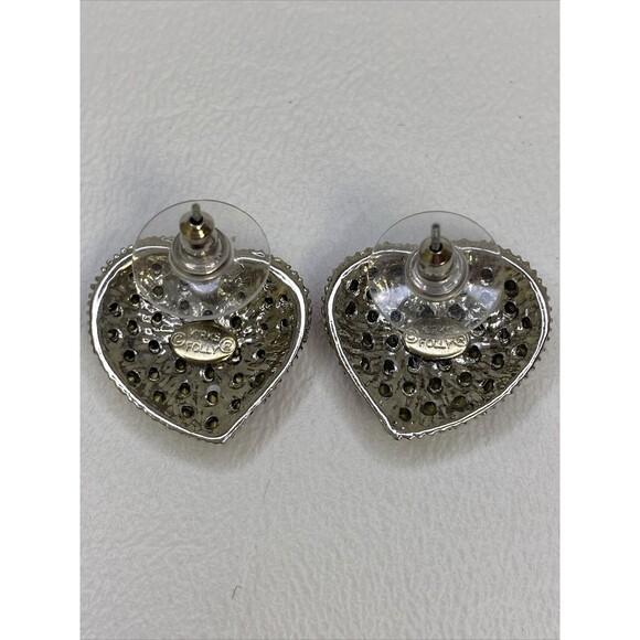 Kirks Folly Hearts and Flowers Stud Earrings Red and Clear Crystal Rhinestones - Picture 9 of 10